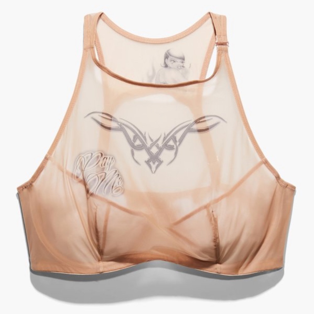 Tattooed Tricot High-Neck Bra
